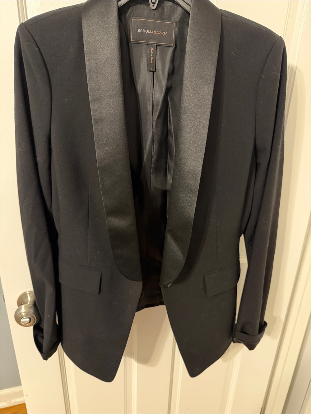 BCBGMaxAzria Black Satin Lapel Blazer